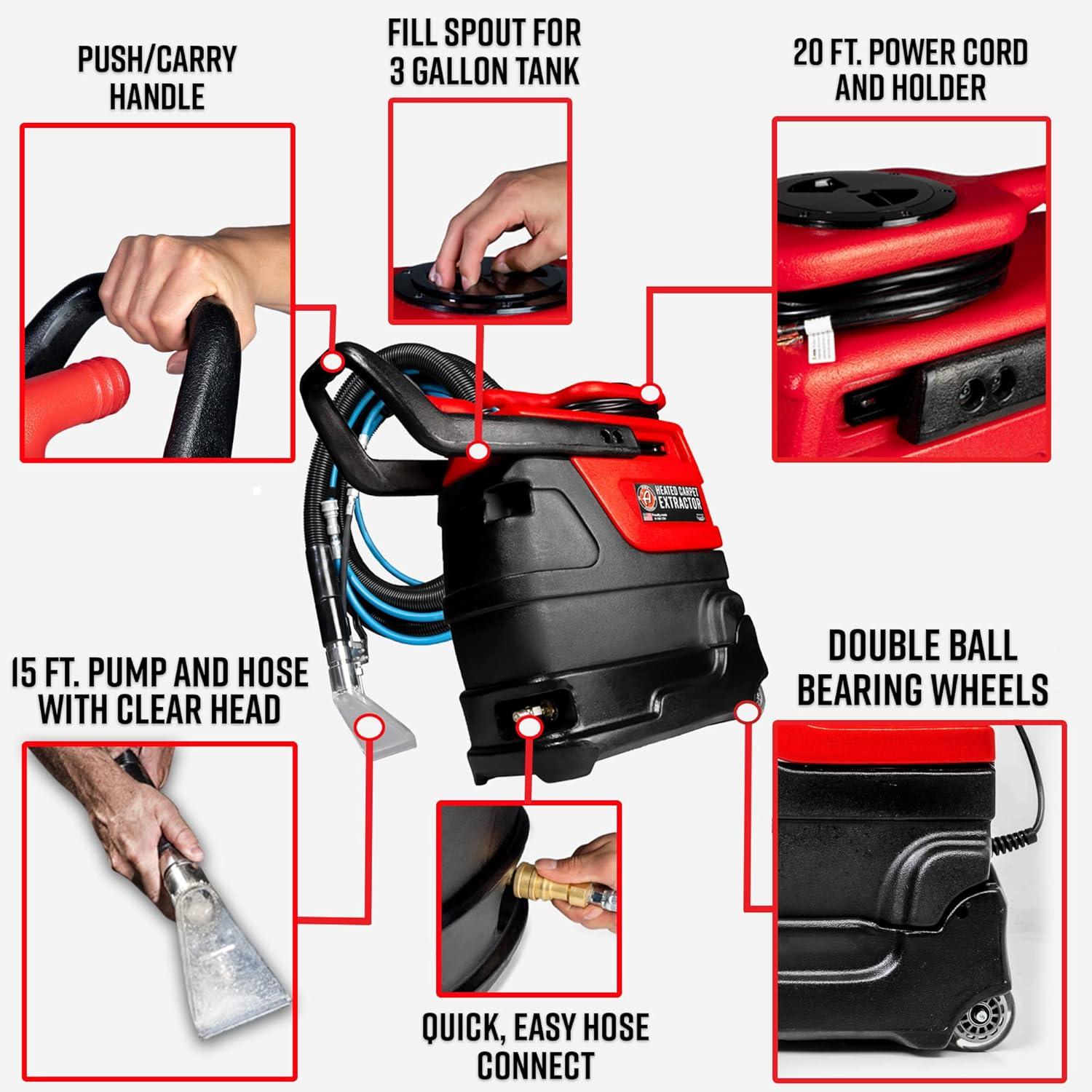 imageAdams Polishes Heated Carpet Extractor Powerful 200 Degree Spot and Upholstery Cleaner Clear Head Hand Tool 15 Foot Hose Easy Dirt and Spot Removal for Vehicles