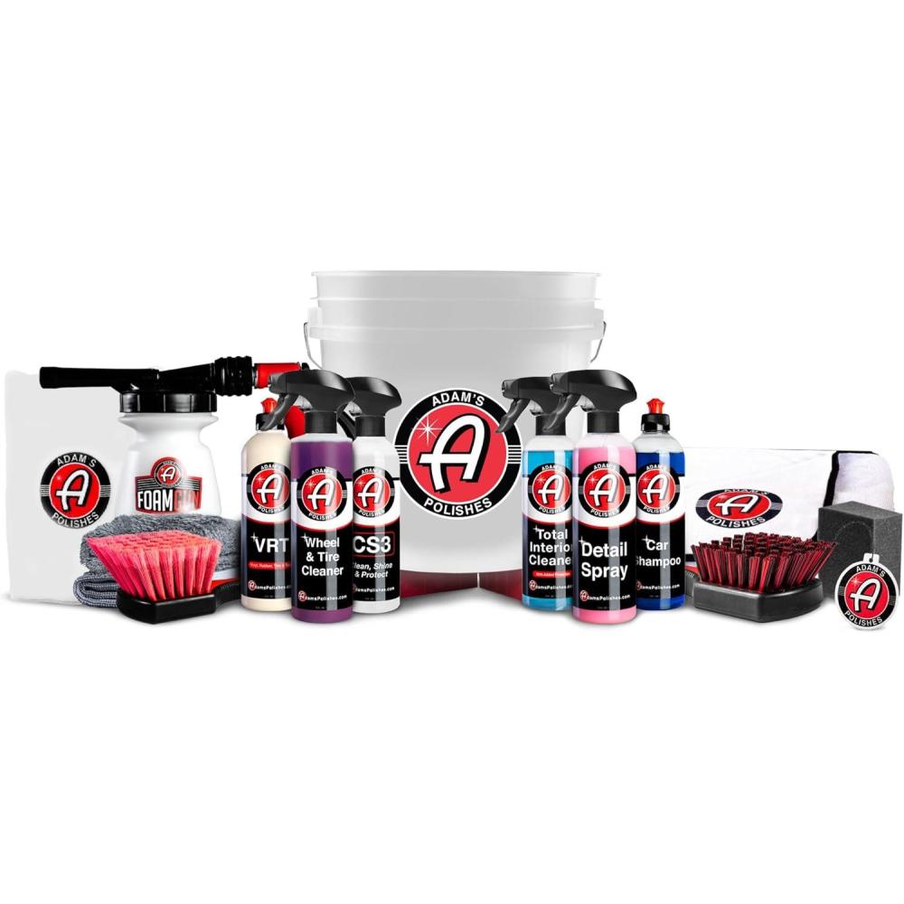 imageAdams Essential Car Wash Kit 17Item  Auto Detailing Car Care Cleaning Kit with Foam Gun ampamp Bucket Car ampamp Truck Lovers Dads Moms and DIYersEssential 17Item