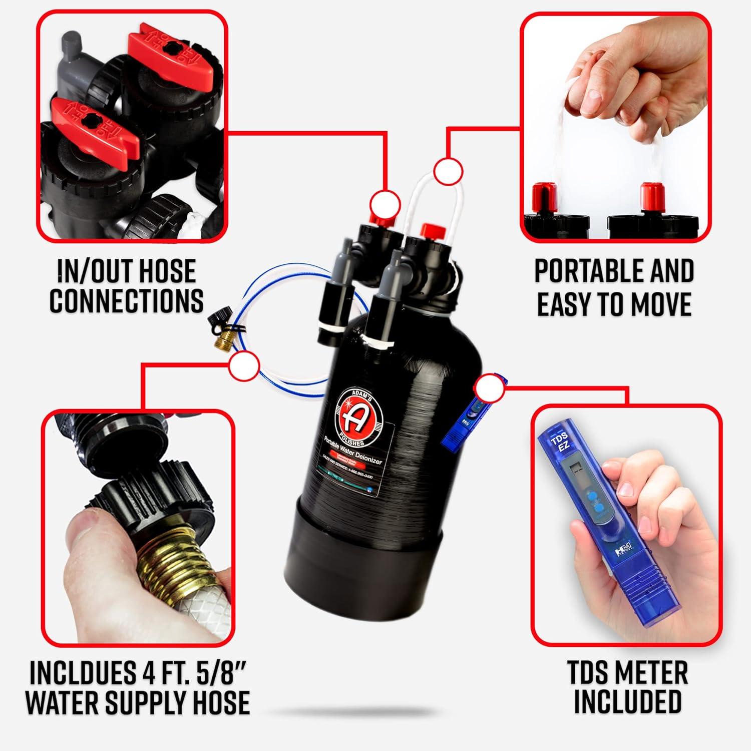 imageAdams Polishes Portable Spotless Water Deionizer  Eliminates Water Spots Spotless Rinse Touchless Detailing  Easy to Use Attaches to Regular Garden Hose Pro DeionizerStandard Deionizer
