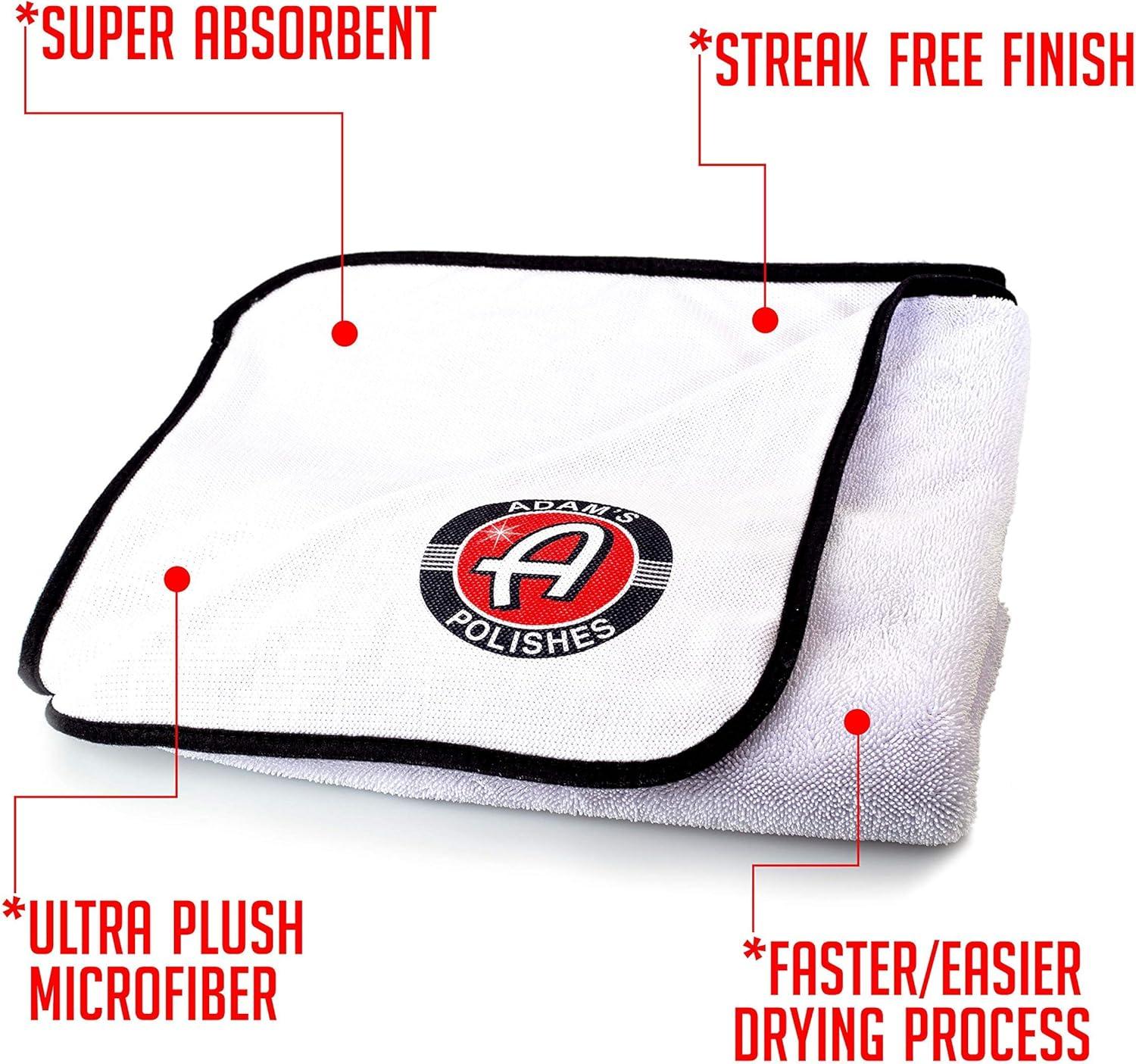 imageAdams Polishes Great White Microfiber Drying Towel 2 Pack 24in x 36in Soft ampamp Absorbent Towel That Wont Scratch or Swirl Delicate Surfaces The Safe Effortless Way to Dry Your Vehicle