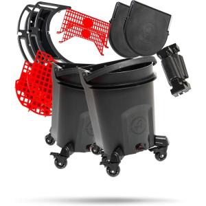 Adam’s Double Complete Premium Detailing Bucket – Car Wash Bucket with Grit Guard, Seat Pad, Organization Rack, Drain Plug, 2 Locking Wheels | Innovative Detail 5 Gallon Bucket Kit System(Double Bucket)